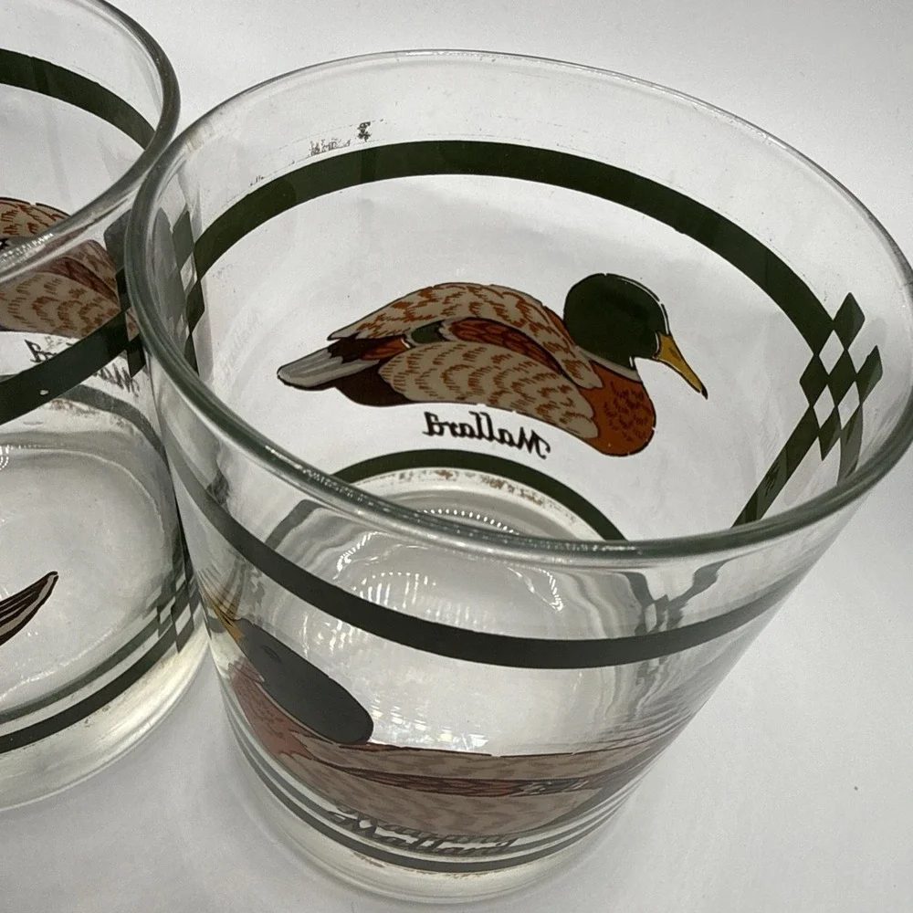 Set of 2 Mallard Duck Vintage Decorated 10 oz Old Fashioned Whiskey Glasses